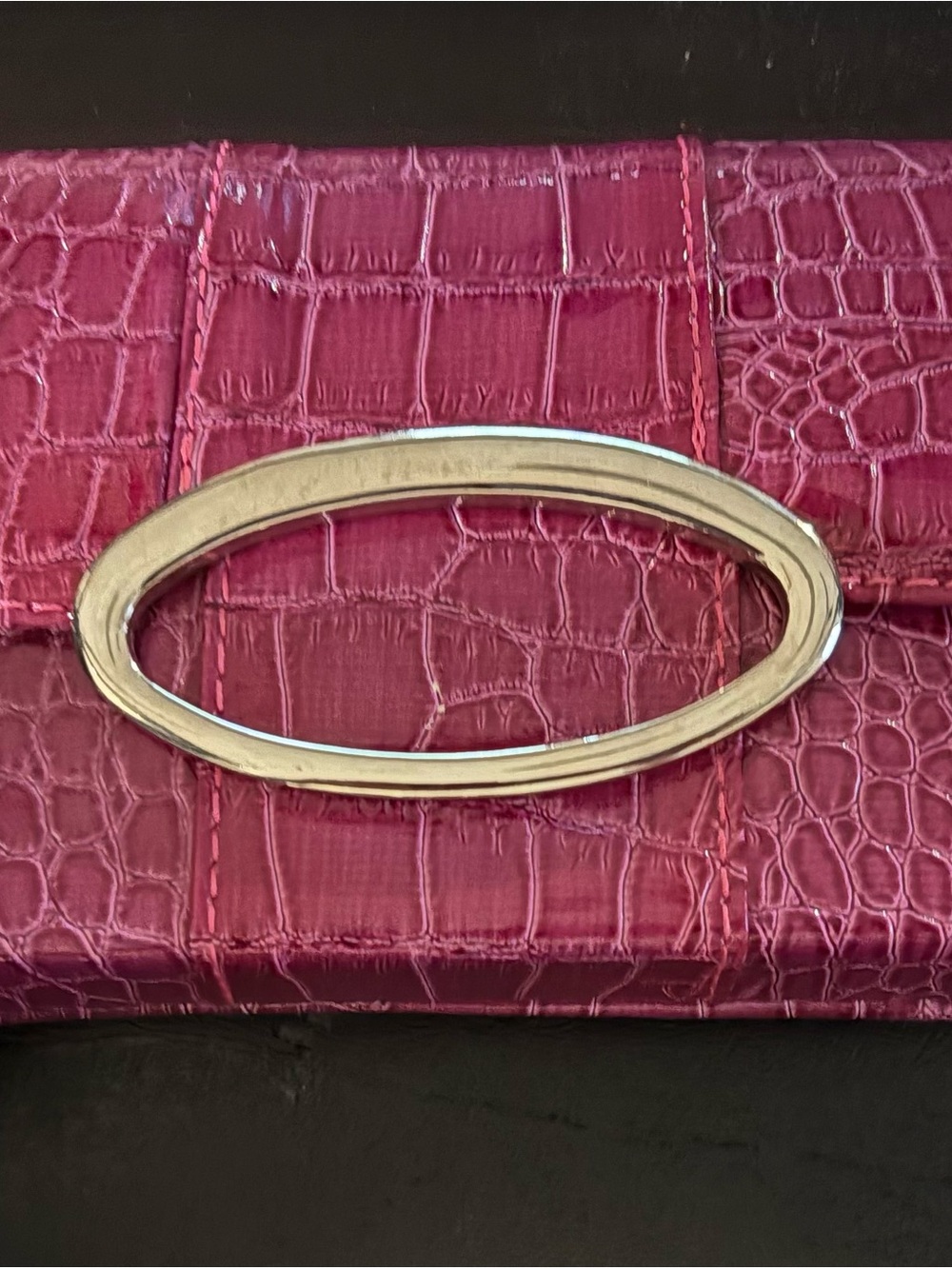 Bellini Magenta Croc-Embossed Clutch with Silver Oval Hardware